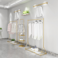 服装店展示架落地式组合衣服货架子金色女装店挂衣架简约陈列侧挂
