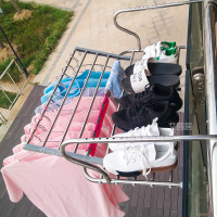 不锈钢防盗窗户外晒鞋架子阳台小型晾晒架挂鞋架伸缩折叠晾衣架杆
