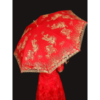 结婚雨伞长柄出嫁新娘红复古防晒伞蕾丝花边喜庆大红色婚庆伞
