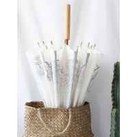 晴雨伞两用日式复古风竹伞长柄遮阳伞直杆竹杆国潮白伞黑胶伞