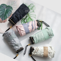 德国超防晒15cm轻巧迷你小五折叠晴雨伞黑胶防紫外线遮阳太阳伞女