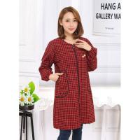 加长纯棉长袖围裙羽绒服带帽罩衣厨房防油污拉链正穿衣时尚工作服