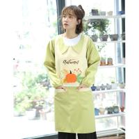 防水围裙女时尚韩版可爱日系纯棉长袖围裙罩衣外套女大人家用厨房