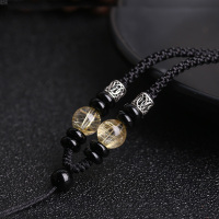 925银饰品金发晶挂绳手工编织水晶吊坠项链绳子可调节长度