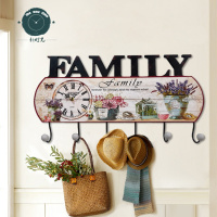 美式装饰玄关挂衣架壁挂厅衣帽架排钩创意复古挂钟家居装饰挂钩