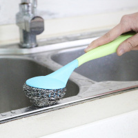 金属钢丝球清洁锅刷带手柄清洁刷不锈钢钢丝球长柄刷子5个装