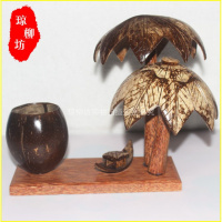 海南特色椰子木椰壳笔筒帆船造形椰壳工艺品办公室家居摆设台灯