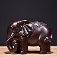 黑檀实木质刻大象摆件一对大号红木家居客厅电视柜装饰品工艺品