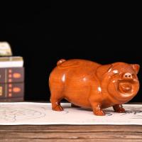 花梨木对猪摆件实木刻十二生肖动物客厅家居装饰红木工艺品