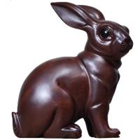 黑檀实木刻兔子摆件木质动物十二生肖兔家居客厅装饰红木工艺品