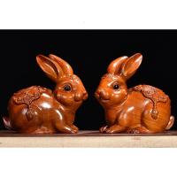花梨实木刻兔子摆件十二生肖家居客厅装饰红木工艺品