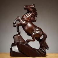 黑檀木马刻摆件实木质马到成功工艺品家居客厅装饰店铺开业送礼