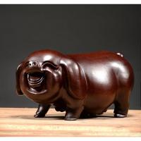 黑檀木刻木猪摆件木质小件红木工艺品木头实木客厅玄关装饰品