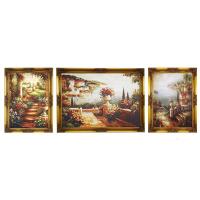 欧式客厅沙发背景三联装饰画挂画实木角花框可定制尺寸油画壁画