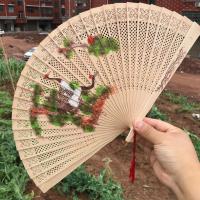 古典扇子摆件香木扇檀香木扇子古风折扇中国风女式镂空工艺花扇