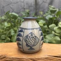 青花喜字粗陶花瓶 复古手绘小花器 陶瓷花插花瓶 茶道 家居摆件