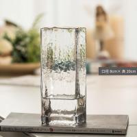 轻奢欧式玻璃花瓶 锤纹方口花器插花花瓶 客厅高档装饰摆件工艺品