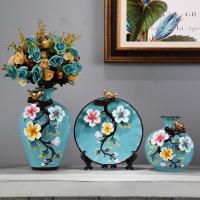 欧式陶瓷花瓶三件套干花插花器客厅博古架玄关摆件酒柜家居装饰品