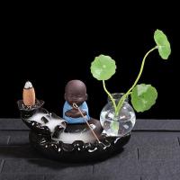 创意小花器花插倒流香炉紫砂荷塘夜色小和尚陶瓷家居办公家居摆件