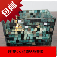 田园风格彩色长方形马赛克玻璃烛台 浪漫表白烛光晚餐酒吧摆件