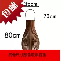 JK慕空间 复古落地烛台天然竹编灯笼 样板间花园大厅装饰摆件套装