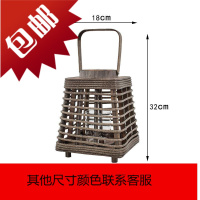 新款中式复古藤编烛台手提竹编风灯灯笼家用蜡烛台样板房软装摆件