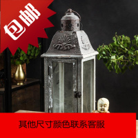 欧式-复古做旧风灯玻璃落地灯笼 烛台铁艺马灯木质花园摆件装饰