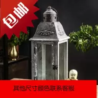 欧式-复古做旧风灯玻璃落地灯笼 烛台铁艺马灯木质花园摆件装饰