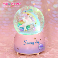 梦幻彩虹独角兽水晶球带雪花音乐盒八音盒儿童女孩生日情人节