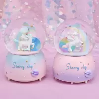 梦幻宇宙星空独角兽自动飘雪水晶球灯光音乐盒生日摆件少女心