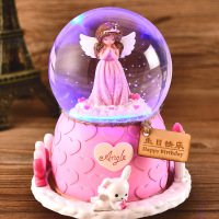 自动飘雪水晶球旋转音乐盒八音盒雪花六一儿童节生日女生女孩