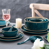 碗碟套装家用4人简约北欧复古金边餐具6人创意陶瓷盘碗筷碗具组合
