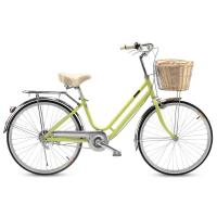 自行车女式24寸变速淑女轻便城市成人男通勤复古单车 绿色 24英寸 6速