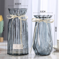 金铂喜二件套欧式玻璃花瓶透明彩色水培植物花瓶客厅装饰摆件插花瓶 24折纸20新诺灰色