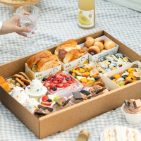 野餐盒子米魁户外春游寿司收纳盒下午茶沙拉牛皮纸打包盒长方形便当盒收纳盒
