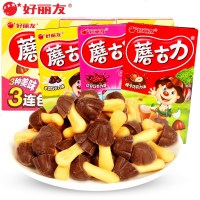 好丽友蘑古力榛子红豆巧力小饼干儿童休闲小食组合装 牛奶巧克力味(48g*3盒)