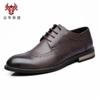 公牛乐途2020休闲皮鞋男鞋子花布洛克款式透气英伦新款潮鞋复古真皮婚鞋大码