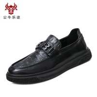 公牛乐途2020夏季休闲皮鞋男韩版潮流百搭商务鳄鱼纹男士型师潮鞋英伦男鞋