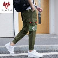 公牛乐途2020休闲裤男秋季厚款男士潮牌工装裤束脚小哈伦宽松小脚收腿长裤潮流