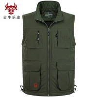 公牛乐途2020加绒马甲厚男中年背心坎肩户外工装马甲男装多口袋钓鱼摄影马夹