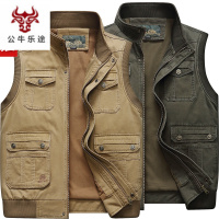 公牛乐途2020中年男士纯棉马甲户外马甲中老年多口袋钓鱼记者摄影全棉马夹