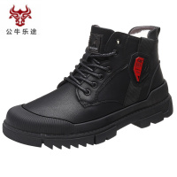 公牛乐途2020冬季青年男棉靴加绒马丁靴真皮羊毛雪地靴中高帮保暖时尚棉皮鞋男