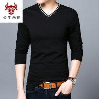 公牛乐途2020男士T恤长袖春季韩版潮流V领纯棉打底衫上衣春秋男装潮流全棉衣服