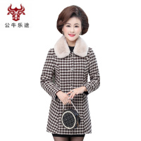 公牛乐途妈妈秋冬装外套2020新款大码中年人上衣中老年女装中长款洋气毛呢