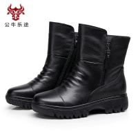公牛乐途2020厚底女靴松糕跟短靴女加绒棉靴女棉鞋真皮靴子圆头秋冬季女鞋冬靴