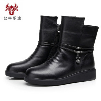 公牛乐途2020秋冬季女鞋平跟短靴女平底鞋真皮加绒靴子马丁靴棉靴大码女靴4143