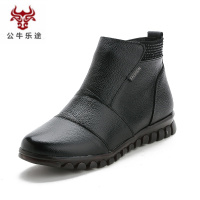 公牛乐途2020冬季新款真皮平底防滑保暖妈妈鞋老人棉鞋奶奶鞋短靴加厚女鞋