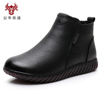 公牛乐途2020妈妈鞋秋冬真皮加绒舒适皮鞋软底女老人棉鞋老年人防滑中老年短靴