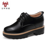 公牛乐途2020新款英伦风单鞋真皮内增高女鞋中跟厚底加绒小皮鞋松糕休闲鞋