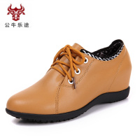 公牛乐途单鞋女平底2020新款春秋季韩版内增高休闲鞋子中跟真皮软底妈妈鞋